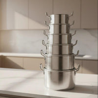 Tornado TC 14-Piece Stainless Steel Cookware Set – Silver Pots with Free Serving Spoons & Scotch Pad Cooking set Kitchen Scrapers