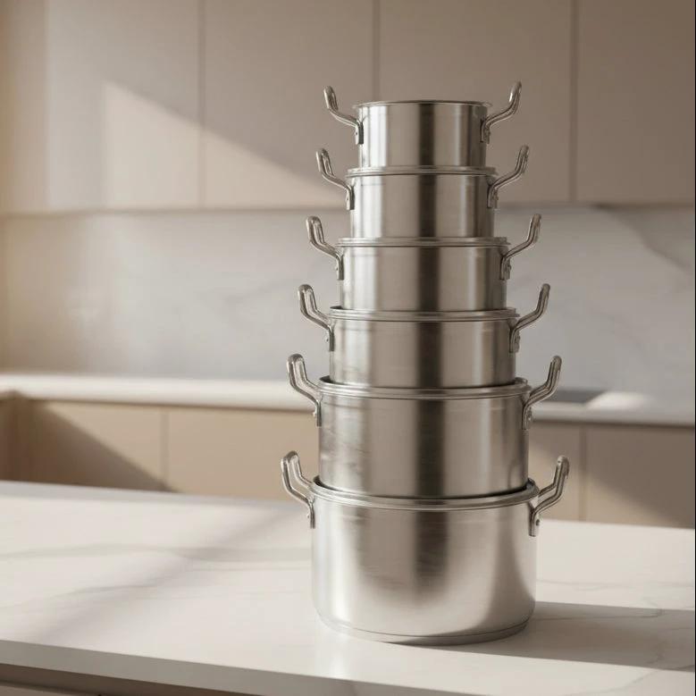 Tornado TC 14-Piece Stainless Steel Cookware Set – Silver Pots with Free Serving Spoons & Scotch Pad Cooking set Kitchen Scrapers