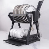 Minimalist 2-Layer Dish Rack with Side Hooks