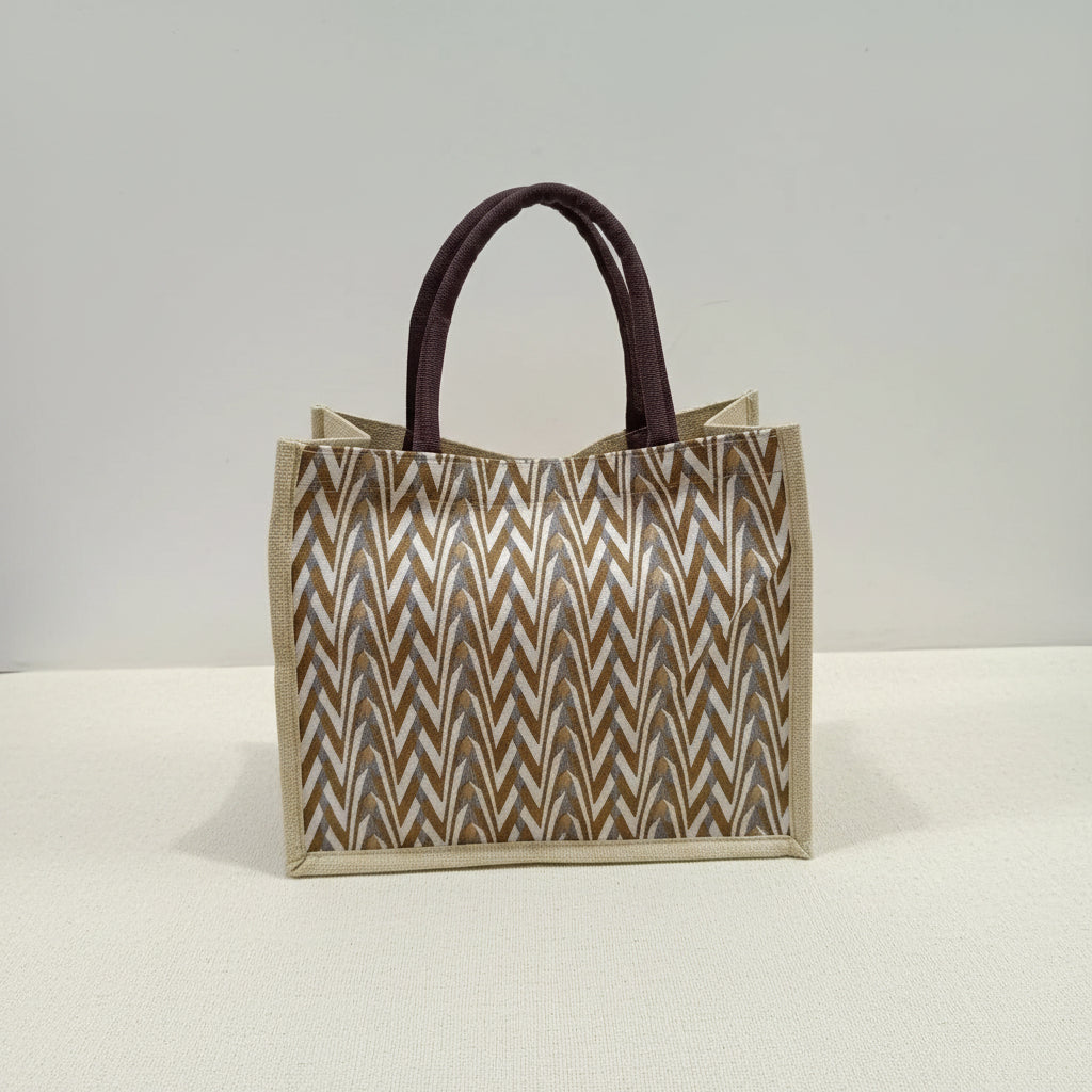 Geometric Tote Bag Eco Jute Canvas For Shoppers Smart Casual Bags & Accessories Tote Bags