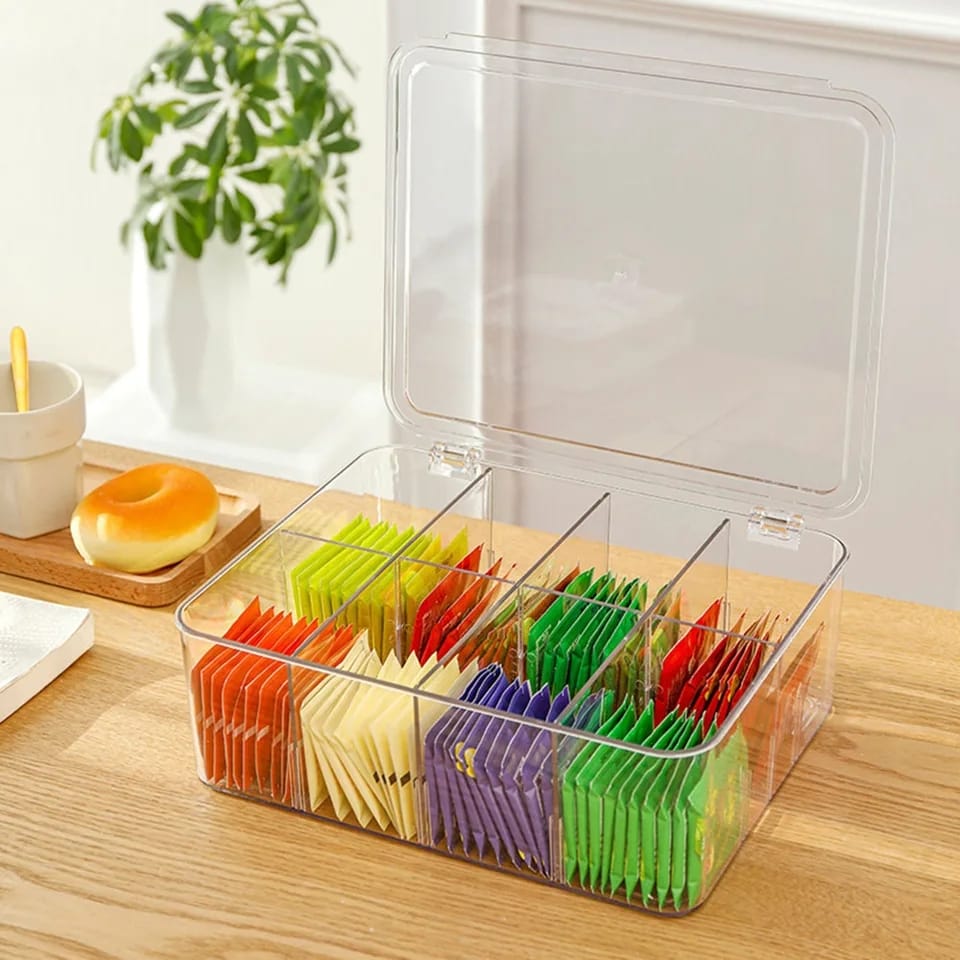 Acrylic Tea Bag Organizer with Lid Stackable Coffee Partition Box Multi-Purpose Storage- Furaha Finds Kenya