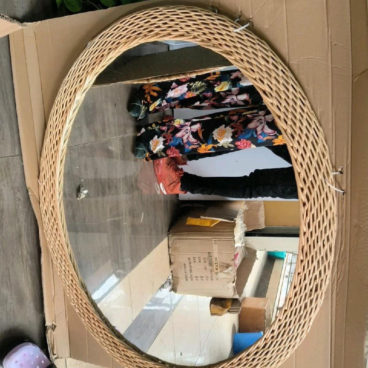 Big Size Modern Oval Rattan Bamboo Decorative Mirror 100x80cm Mirror Mirrors