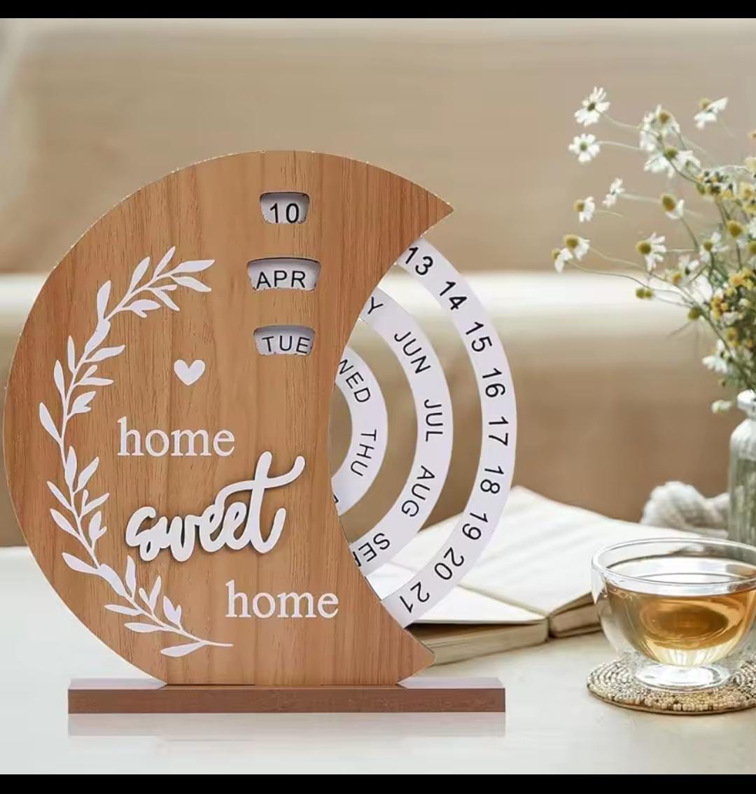 Perpetual Wooden Block Calendar with Rotating Date and Month Blocks