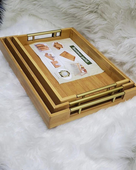 Set of 3 Bamboo Serving Trays Durable and Eco-Friendly Decorative trays Decorative Trays