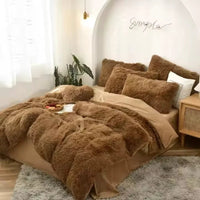 6pcs Luxury Velvet Plush Fluffy Duvet Set 6x6 with Fleece Bedsheet and Pillowcases Bedding