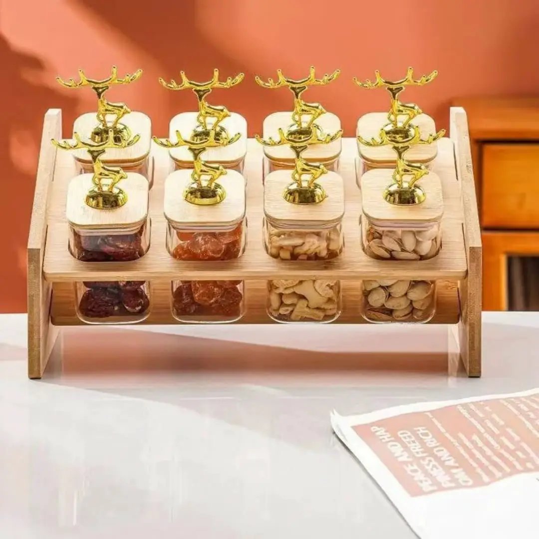 8 Pcs Kitchen Spice Rack Set with Bamboo Stand Spice Organizers
