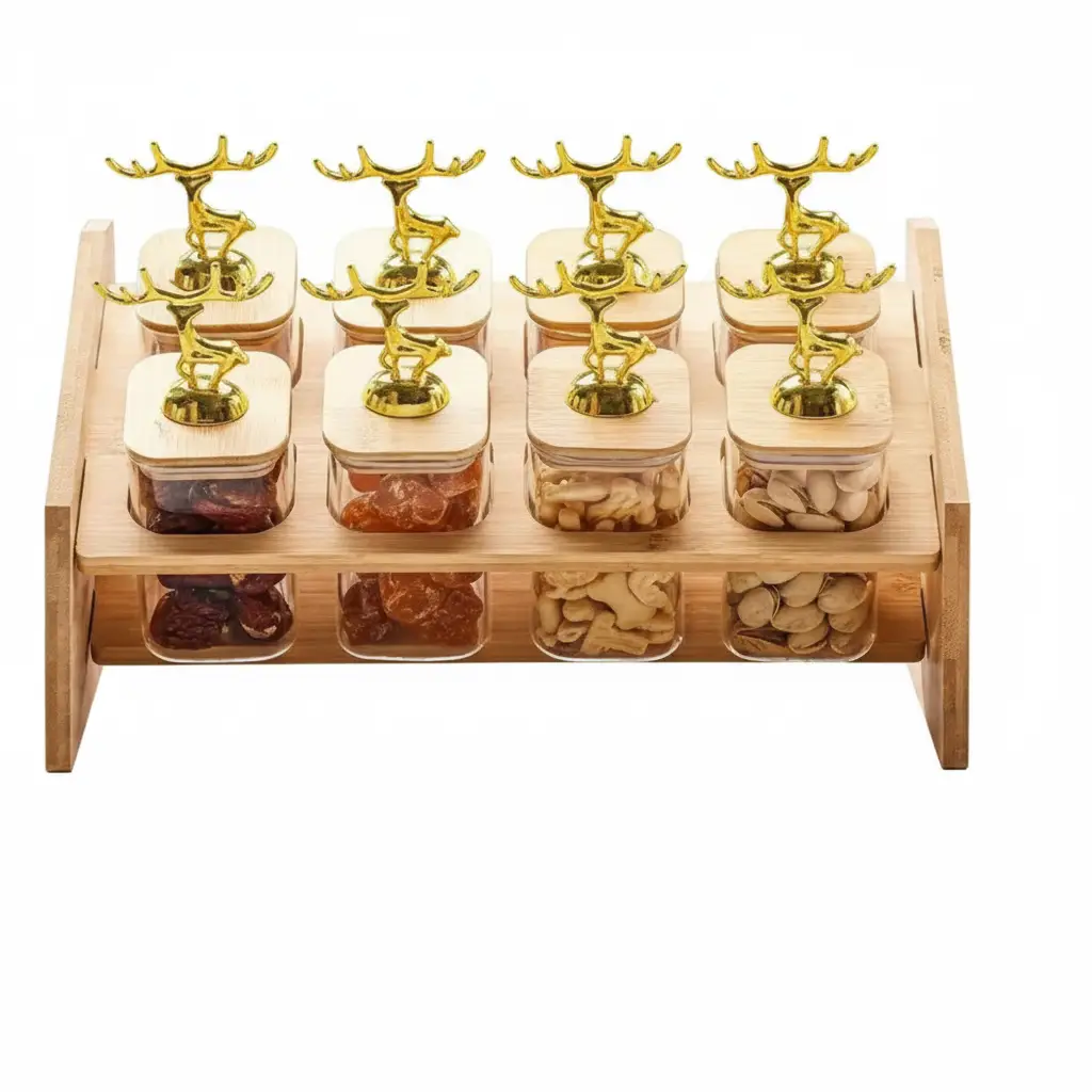 8 Pcs Kitchen Spice Rack Set with Bamboo Stand Spice Organizers