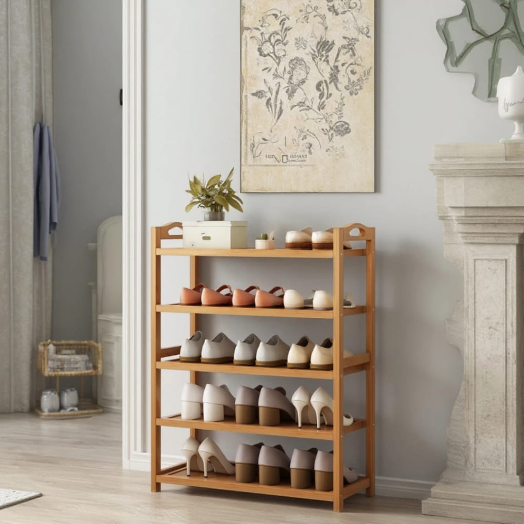 5-Layer Bamboo Shoe Rack – Sturdy and Elegant Entryway Organizer