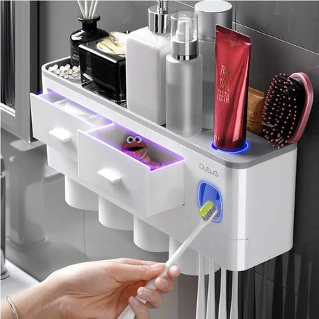 Wall Mounted Self Adhesive Toothpaste & Toothbrush Holder Magnetic Cups| Bathroom Organizer- Furaha Finds Kenya