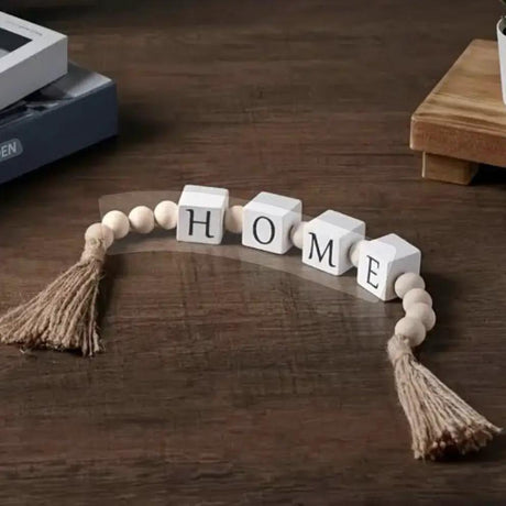 Wooden Bead Letter Garland With Tassels For Farmhouse Decor Home & Garden Garlands