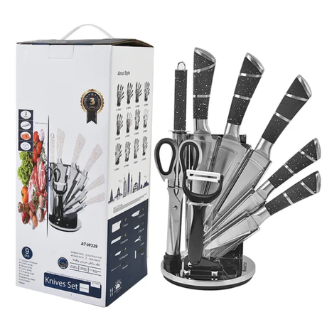Unique 9pcs Steel Kitchen Knife Set WLD20 with Block for Home and Professional Use- Furaha Finds Kenya