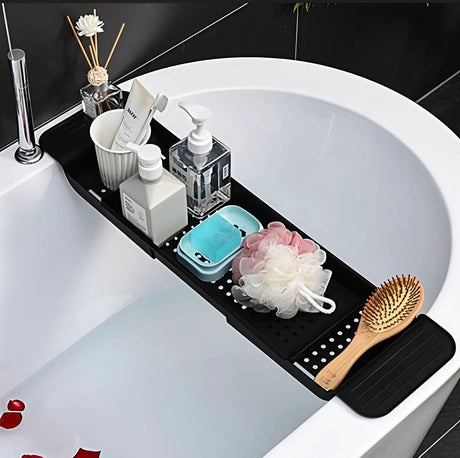 Expandable Bathtub Caddy Tray With Wine Glass Holder Non Slip Black Home & Garden Bathtub Caddies