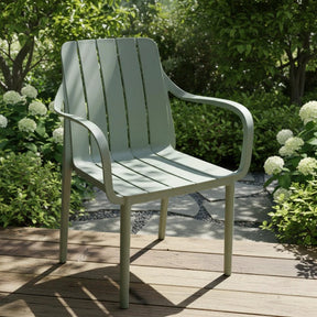 Modern Outdoor Patio Chair – Durable Slatted Design with Armrests Furniture Outdoor Chairs