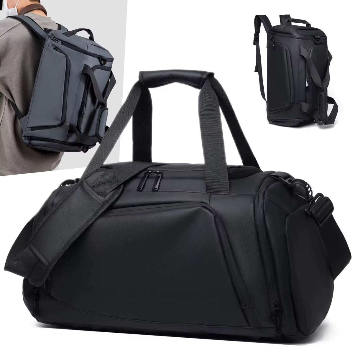 Waterproof Duffel Bag with Shoe Compartment and Backpack Straps