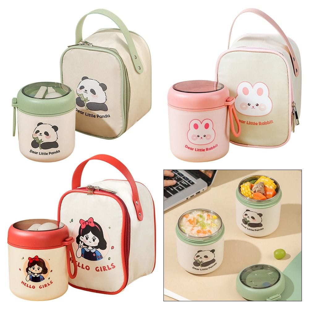 2 in 1 Food Flask Thermos with Matching Insulated Lunch Bag – 530ml