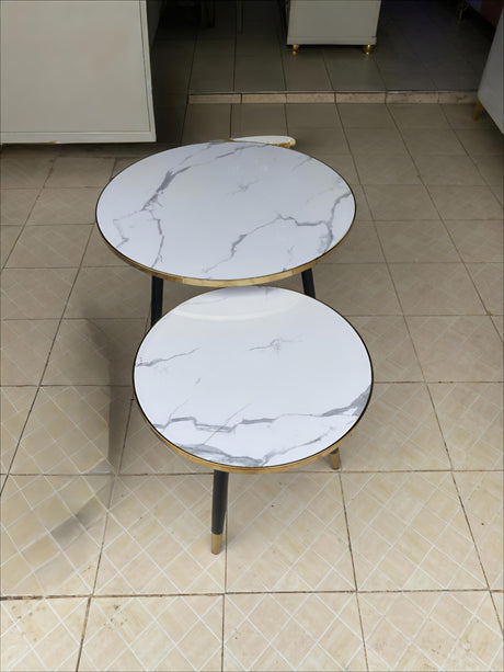 2 Piece Marble-Top Coffee Table Set White & Gold Modern Living Room Accent