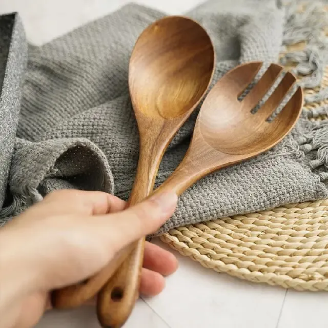 Furaha Finds Mahogany Wooden Utensil Set

