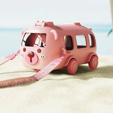 Kids Bus Water Bottle With Wheels And Strap Kitchen & Dining Water Bottles
