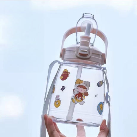 1300ml Children’s Water Bottle with DIY Sticker | Temperature Resistant PC+PP+Silicone | Includes Cup Rope | Random Color Stickers- Furaha Finds Kenya