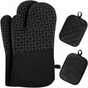 2pcs Heat-Resistant Oven Mitts and Pot Holder Set in Elegant Black for Baking and Cooking.- Furaha Finds Kenya