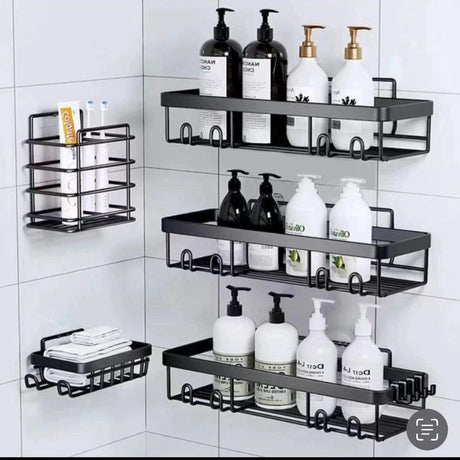 5-Piece Shower Caddy Bathroom Organizer – Rustproof No-Drill Adhesive Shelves Bathroom organiser Wall-Mounted Caddies