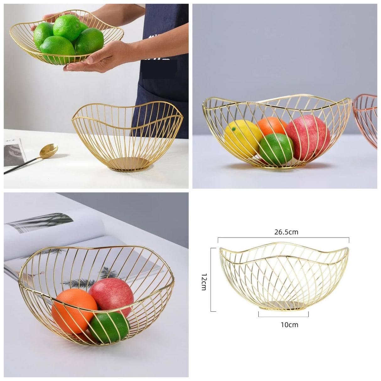 Golden Metal Fruit Basket – Decorative Table Centerpiece Bowl for Fruits and Snacks- Furaha Finds Kenya