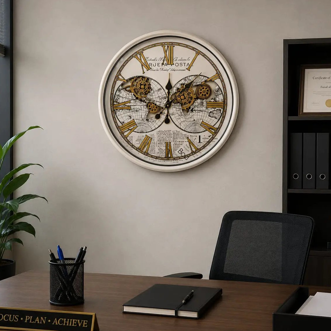 White World Map Vintage Gear Wall Clock Wall clock Wall Clocks
