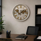 White World Map Vintage Gear Wall Clock Wall clock Wall Clocks