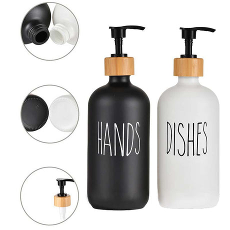 Dual Hand Wash Soap Dispenser with Bamboo Holder for Bathroom and Kitchen Use- Furaha Finds Kenya