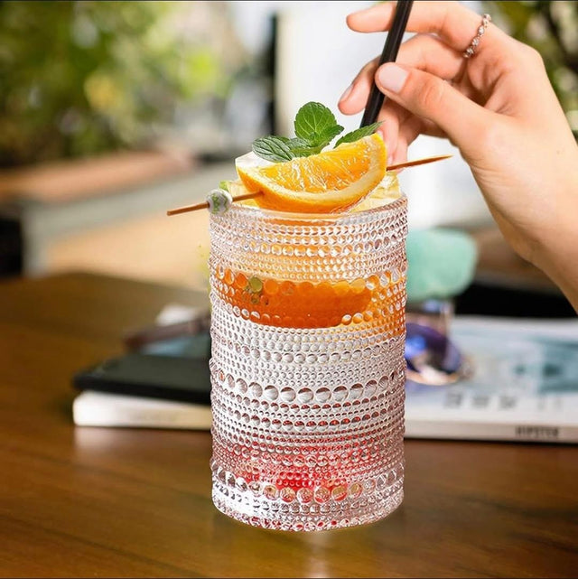 6 Piece Embossed Water/Juice Glass Set- Furaha Finds Kenya