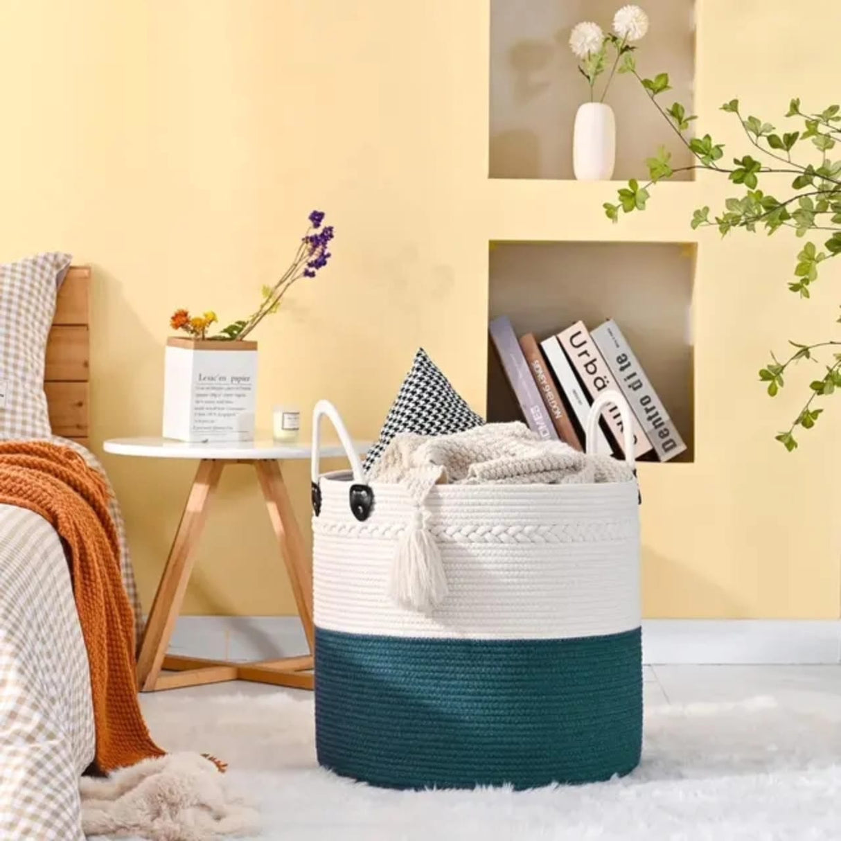 Cotton Rope Basket - Large Storage Basket with Handles