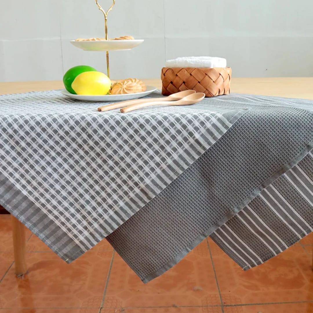 Checked Waffle Weave Kitchen Towels Set of 3 Soft and Absorbent