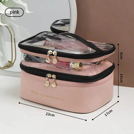 Double Layer PU Leather & PVC Cosmetic Bag Cosmetic Bags & Cases Cosmetic & Toiletry Bags