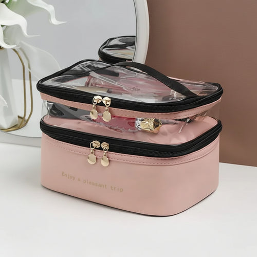 Double Layer PU Leather & PVC Cosmetic Bag Cosmetic Bags & Cases Cosmetic & Toiletry Bags