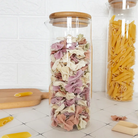 1500ml Round Glass Storage Jar with Bamboo Lid – Airtight Pasta and Kitchen Organizer- Furaha Finds Kenya