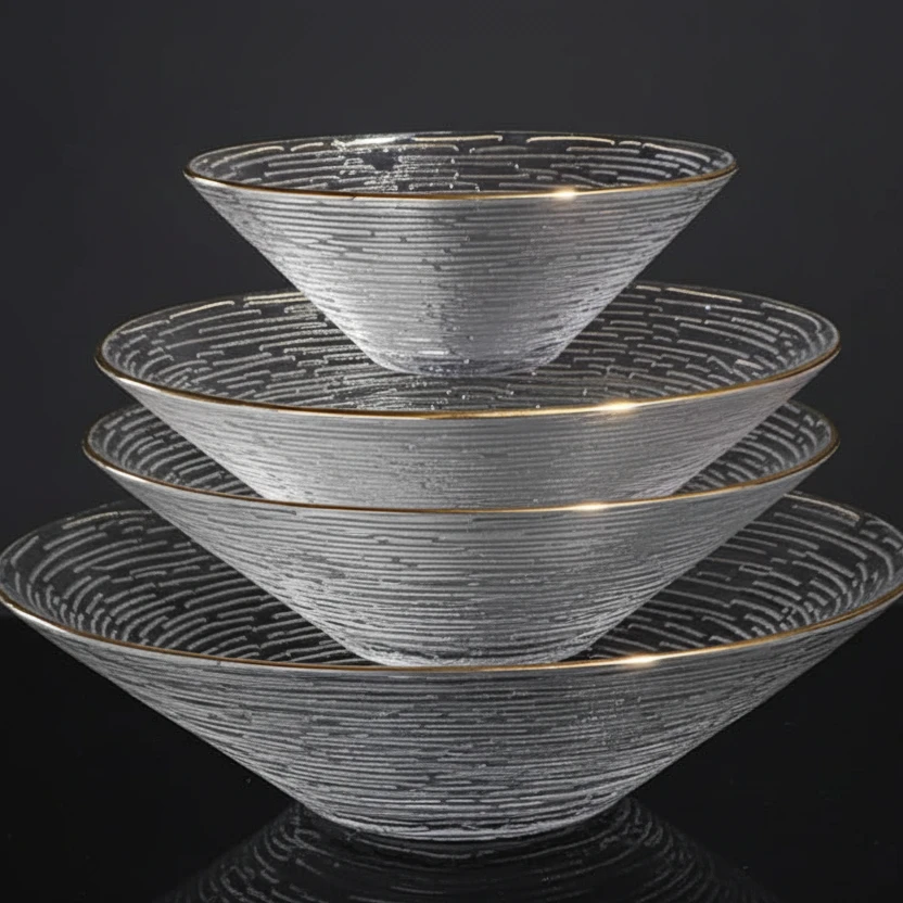 3-Piece Transparent Glass Plate Set with Golden Edge Kitchen and dining Plates