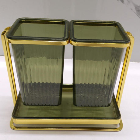 Acrylic Cutlery Drainer Tray 2 Slot Design with Golden Metal Stand Stylish & Functional Kitchen Sink Organizer.- Furaha Finds Kenya
