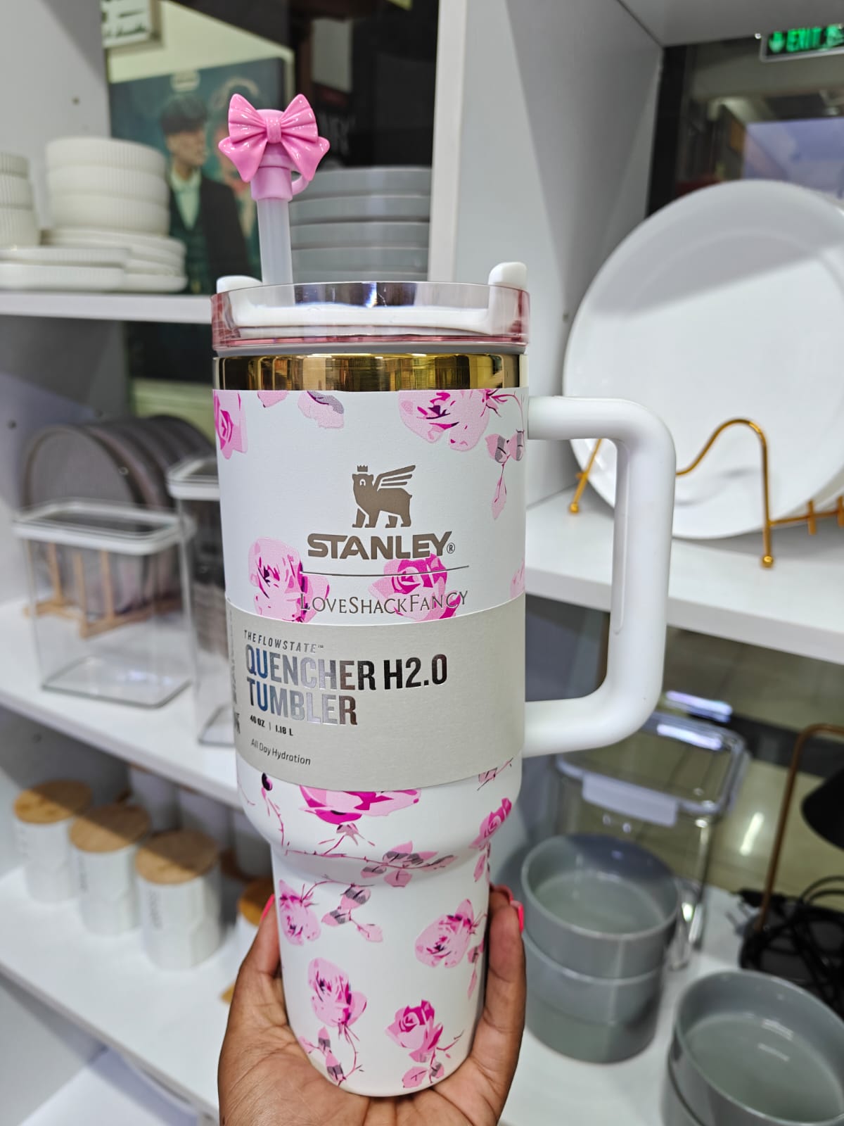 Original Love Shark Stanley Tumbler 1.18L Floral Edition with Straw & Topper- Furaha Finds Kenya