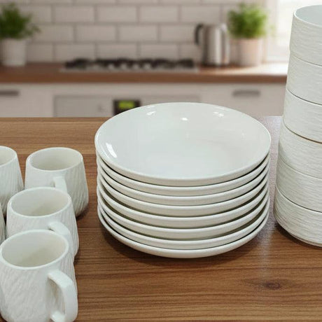 Black Ceramic 24pcs Dinner Set with Textured Modern Finish dinnerware Dinnerware Sets