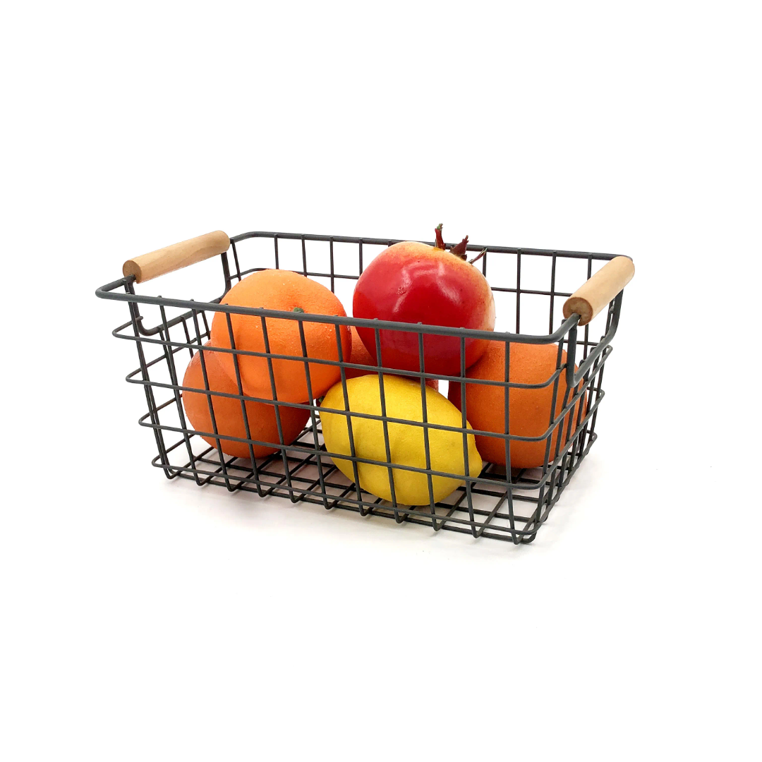 Multipurpose Metallic Mesh Basket with Wooden Handle – Black or White