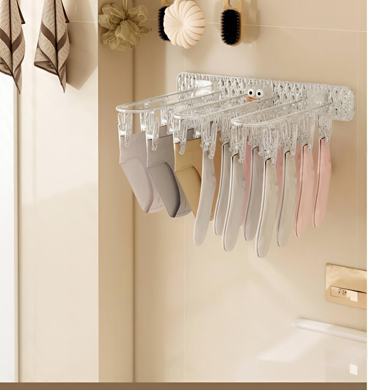 24 Clip Multifunction Wall Folding Cloth Hanger – Windproof Drying Rack for Socks & Baby Clothes