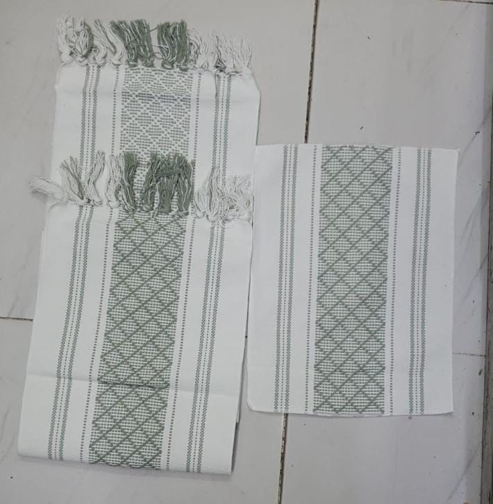 Black and White Geometric Woven Table Runner with Tassels