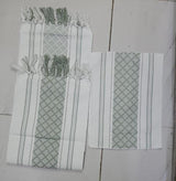 Black and White Geometric Woven Table Runner with Tassels