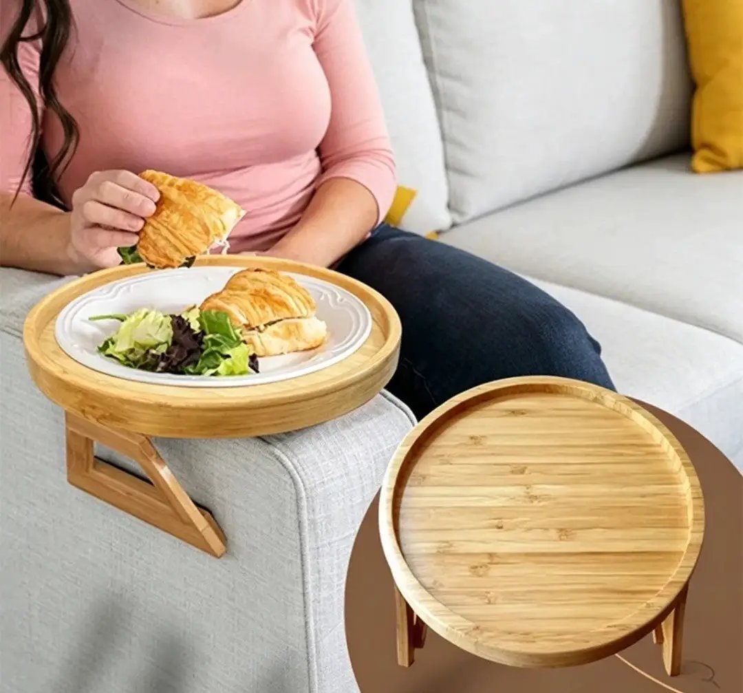 Round Bamboo Sofa Armrest Tray Armrest tray Sofa Accessories