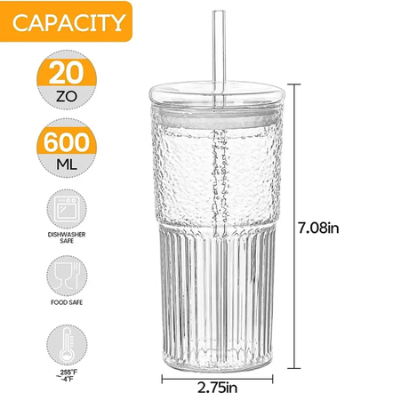 650ml Glass Tumbler with Straw Spill-Proof, Built-In Sealing Ring, for Hot & Cold Drinks.- Furaha Finds Kenya