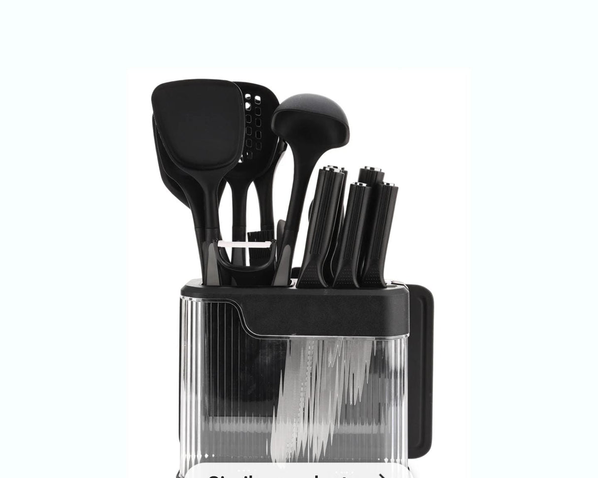 17pcs High Quality Silicone Kitchen Utensil Set – Heat Resistant 230°C with Knives, Tools, and Holder