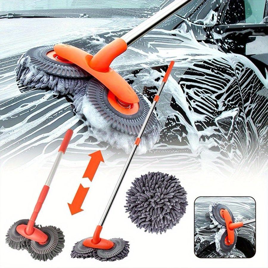 Double Headed Car Cleaning Brush Mop Long Handle, Retractable, 180° Swivel Head for Cars and Windows.