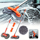 Double Headed Car Cleaning Brush Mop Long Handle, Retractable, 180° Swivel Head for Cars and Windows.