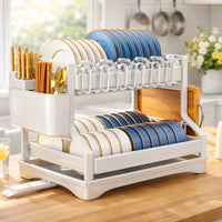 2 Tier Kitchen Dish Rack with Drain Tray Large Capacity Countertop Organizer Dish Racks