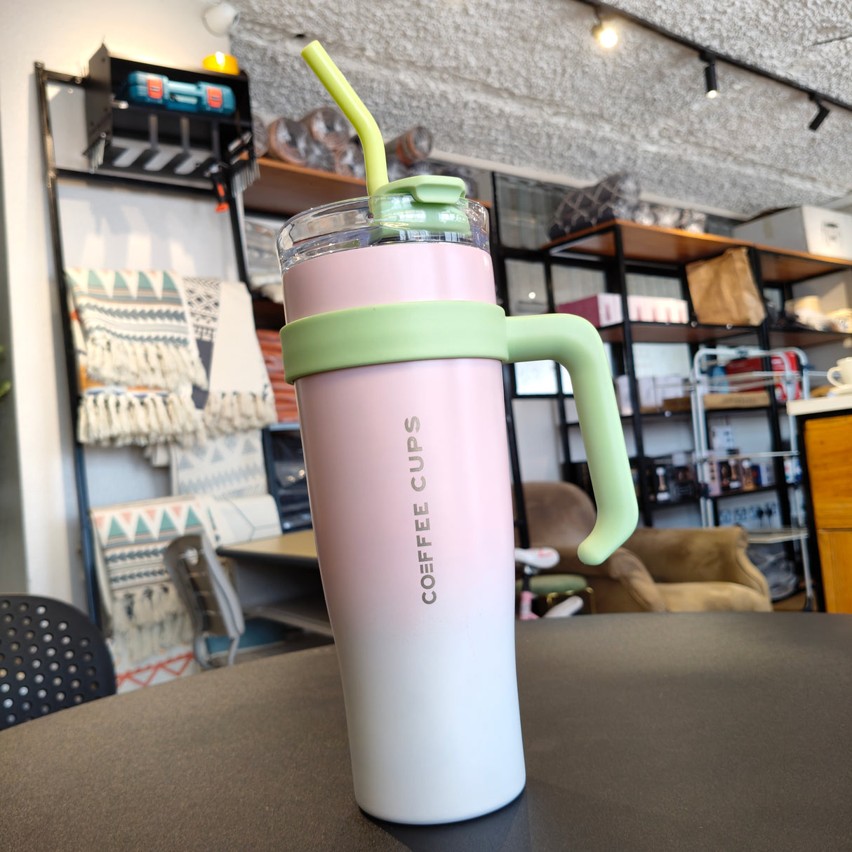 Insulated Stainless Steel Tumbler Mug with Handle and Straw